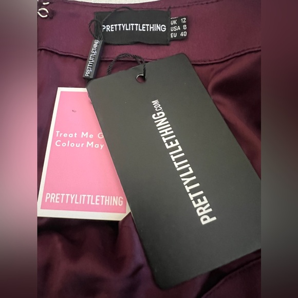 NWT PRETTYLITTLETHING PLT Plum Constructed Satin Draped Fancy Midi Skirt Size 8 - Picture 8 of 11